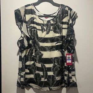 Vince Camuto Womens Tropical Shadows Top, Black and cream, NWT